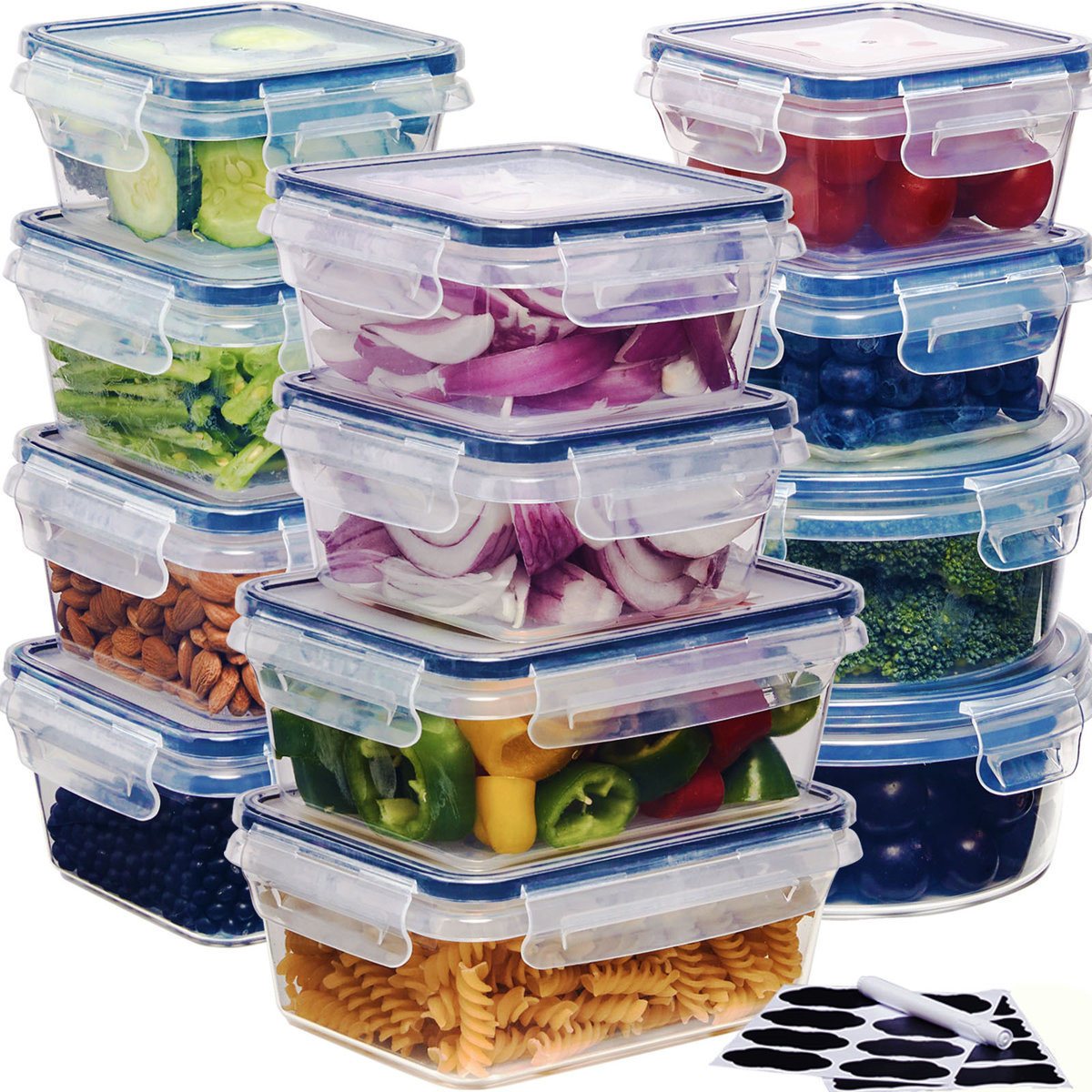 24 Pcs Airtight Food Storage Container Set Kitchen Organizers Leakproof Meal Prep Containers Local Warehouse Lock Lids - Bpa-Free Durable Plastic Containers For Lunch With 12 Boxes And 12 Lids, For Pantry And Kitchen Organization